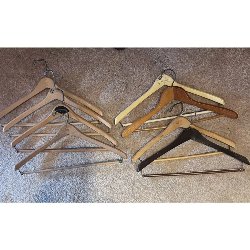 Vintage Variety Lot Of 8 Wooden Suit Hangers Coat & Pants Natural Wood 18”